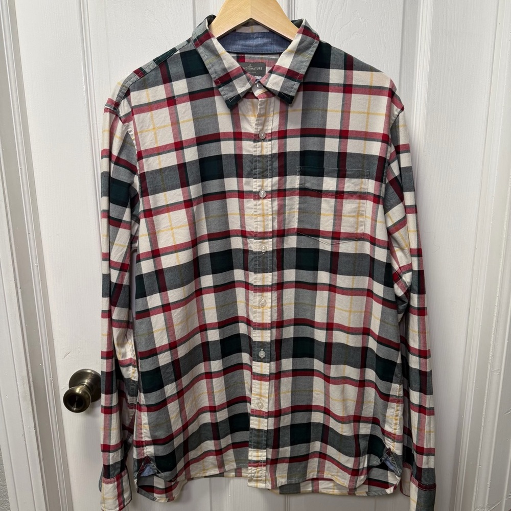L.L. Bean Signature Stretch Woven Plaid Shirt, Men’s Large, Black/Red - Picture 2 of 9